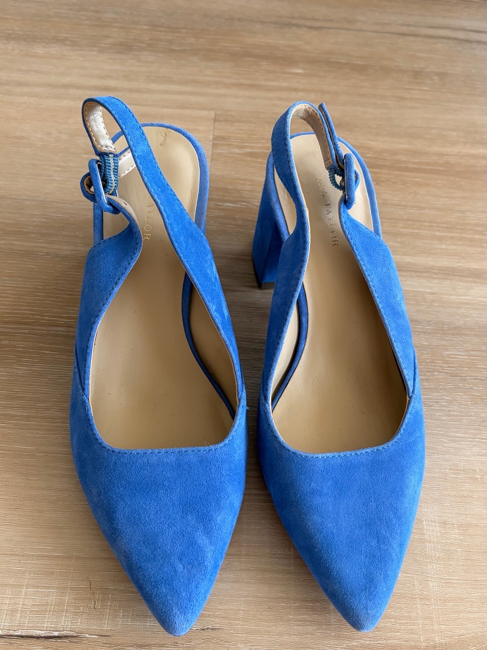 Ann Taylor Blue Suede Pointed-Toe Slingback Heels